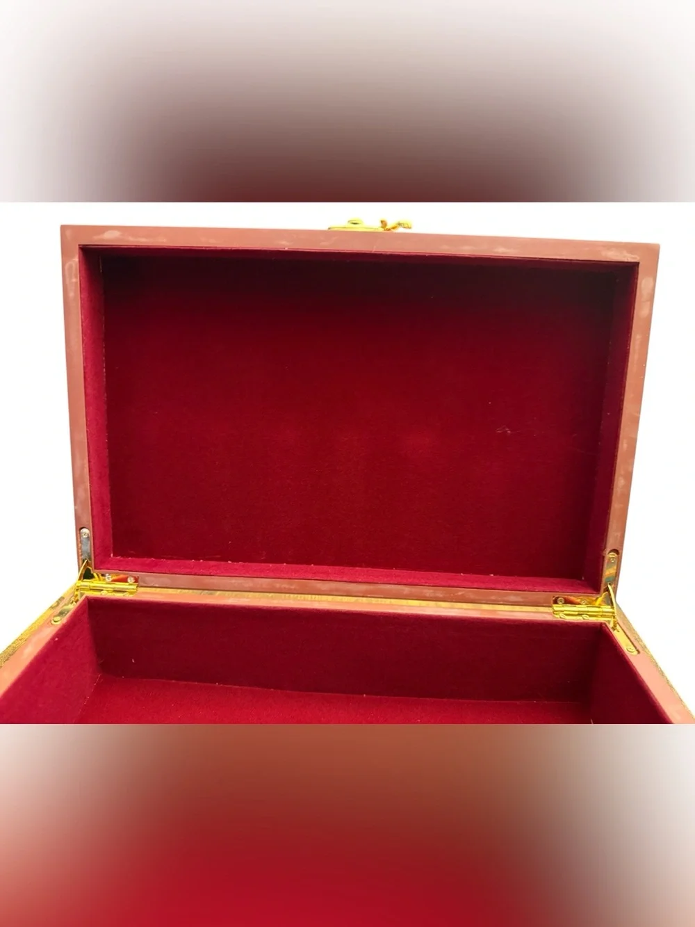 Wood Keepsake Box Red Velvet Lined Jewelry Box Memory Storage Chest 11”